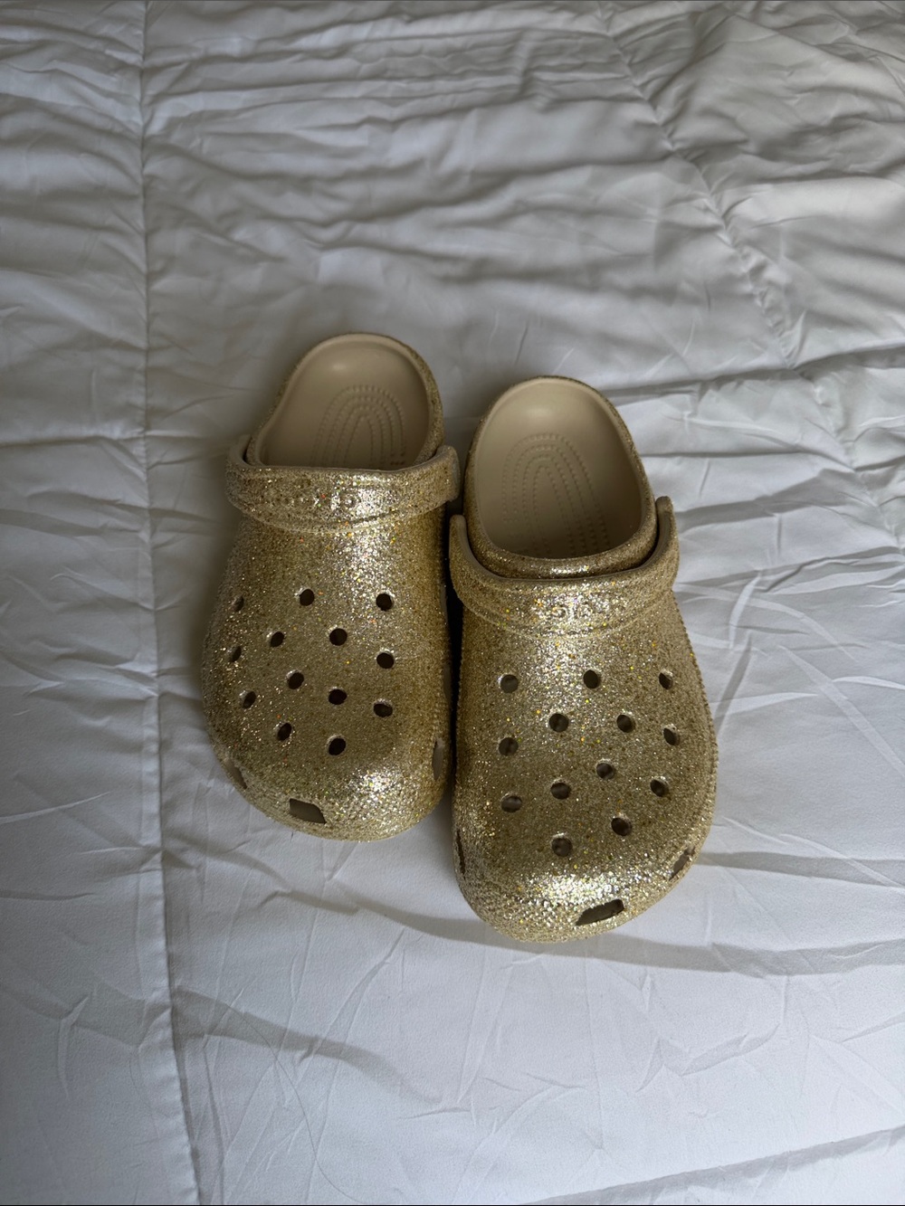 CROCS Glitter Gold Classic Clog Mules
